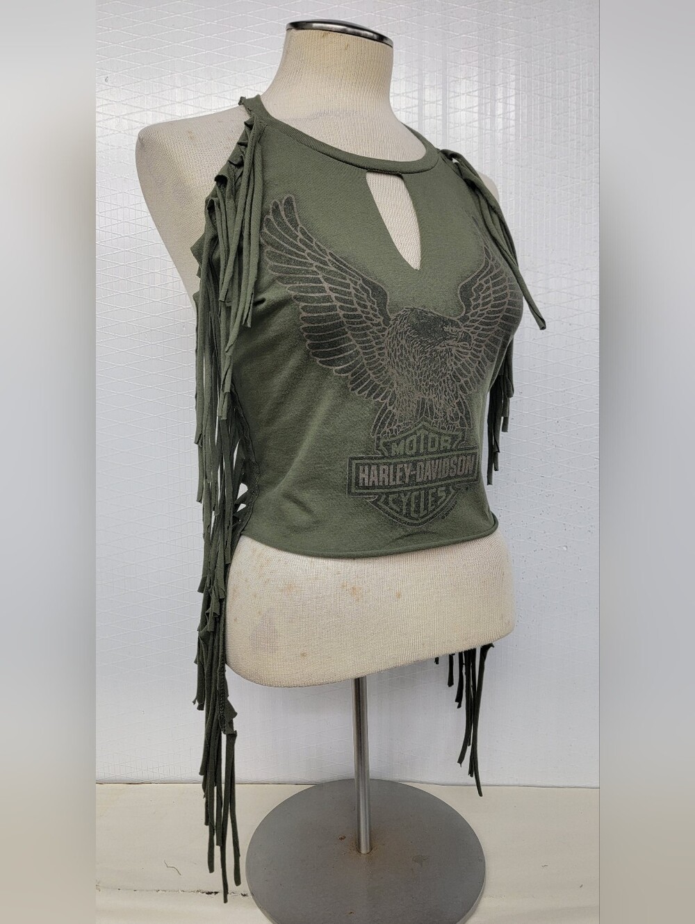 Harley Davidson Eagle Graphics Fringe Halter Top Upcycled